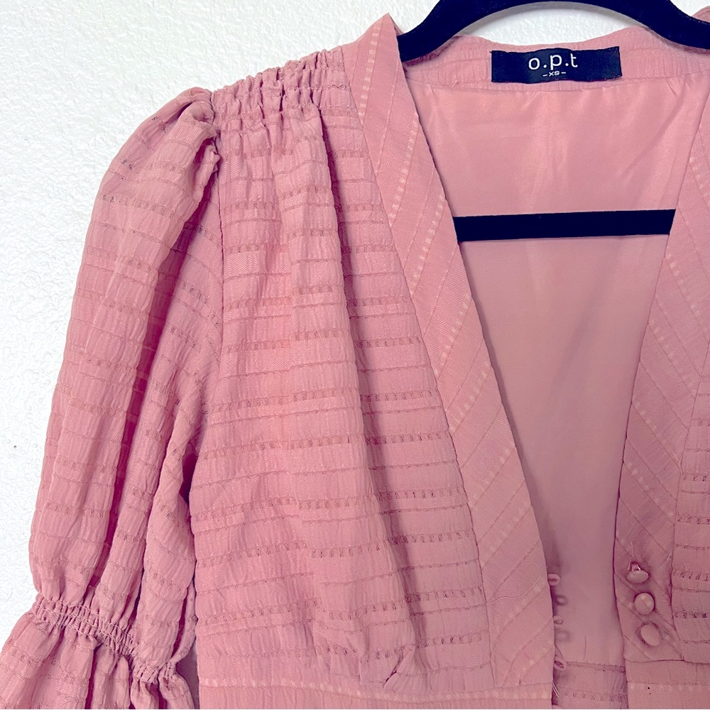 O.p.t. Dusty rose pink Boho maxi dress puff sleeves corset V-neck button-down XS - Picture 8 of 8